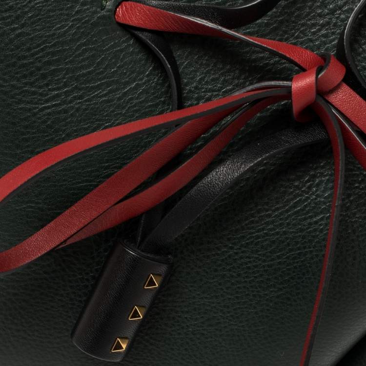 Pre Owned Valentino Green Leather Medium VLOGO Bucket Bag