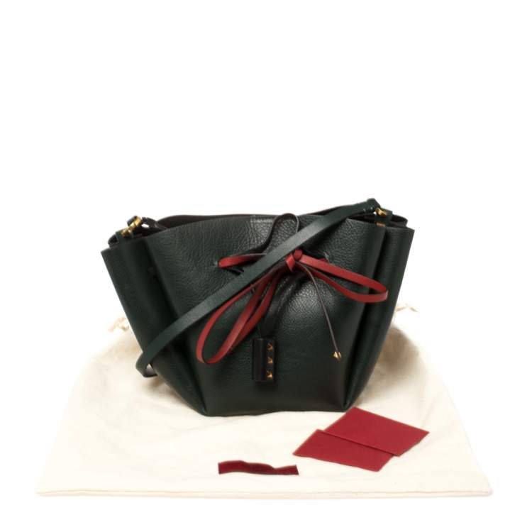 Pre Owned Valentino Green Leather Medium VLOGO Bucket Bag