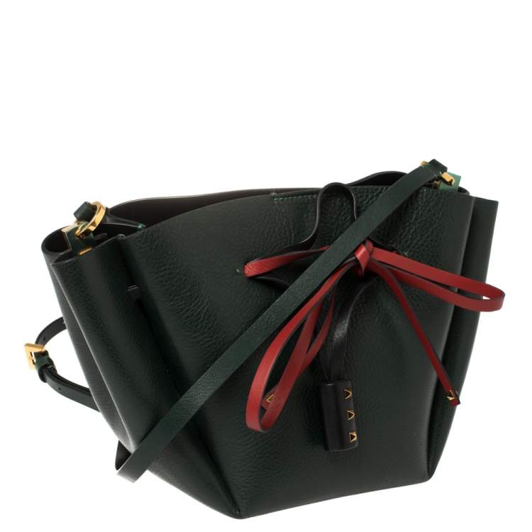 Pre Owned Valentino Green Leather Medium VLOGO Bucket Bag