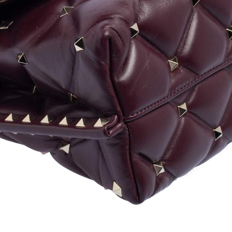 Pre Owned Valentino Burgundy Quilted Leather Medium Candystud Top Handle Bag