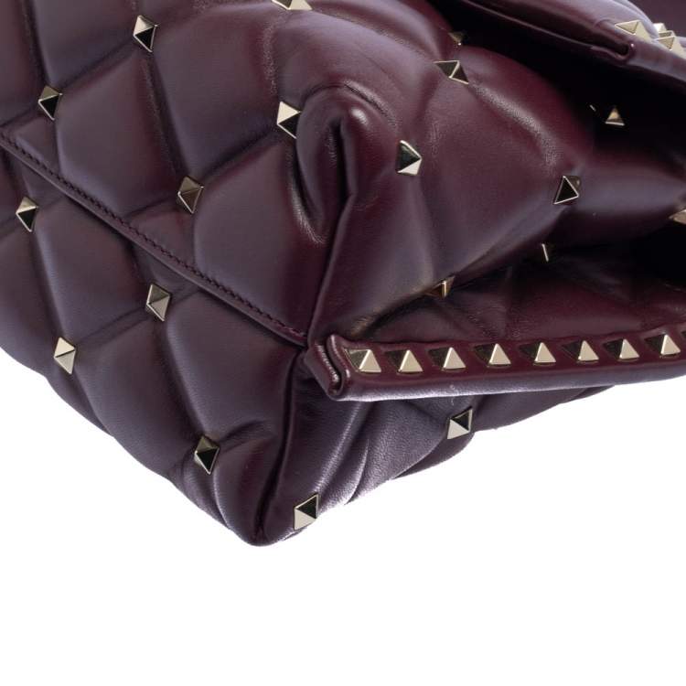 Pre Owned Valentino Burgundy Quilted Leather Medium Candystud Top Handle Bag