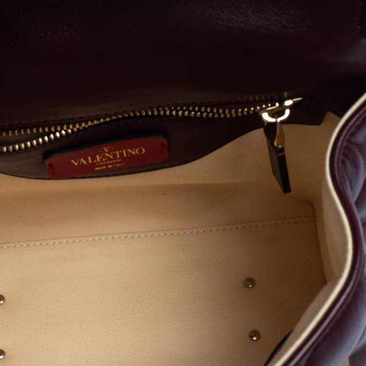 Pre Owned Valentino Burgundy Quilted Leather Medium Candystud Top Handle Bag