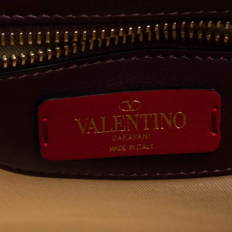 Pre Owned Valentino Burgundy Quilted Leather Medium Candystud Top Handle Bag