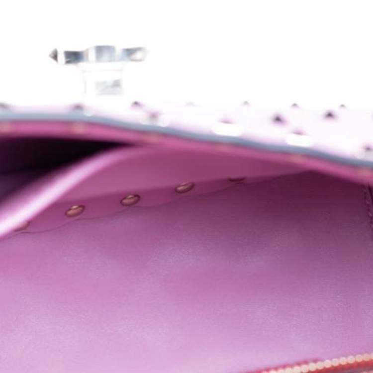 Pre Owned Valentino Pink Leather Medium Rockstud Spike Top Handle Bag