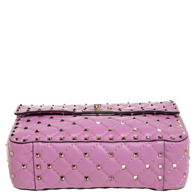 Pre Owned Valentino Pink Leather Medium Rockstud Spike Top Handle Bag