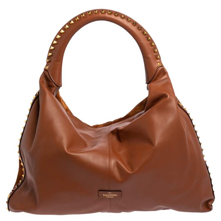 Pre Owned Valentino Brown Leather and Suede Rockstud Hobo