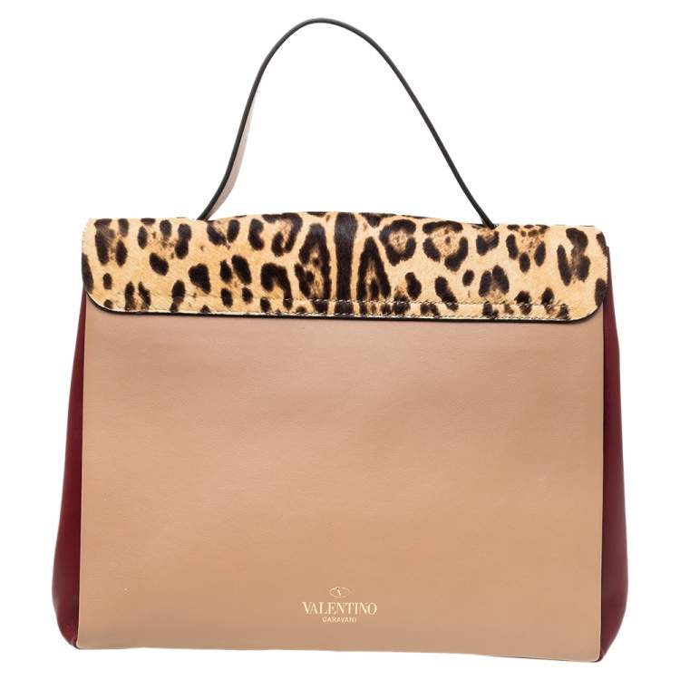 مملوكة مسبقًا Valentino Multicolor Leather And Calf Hair Glam Lock Top Handle Bag