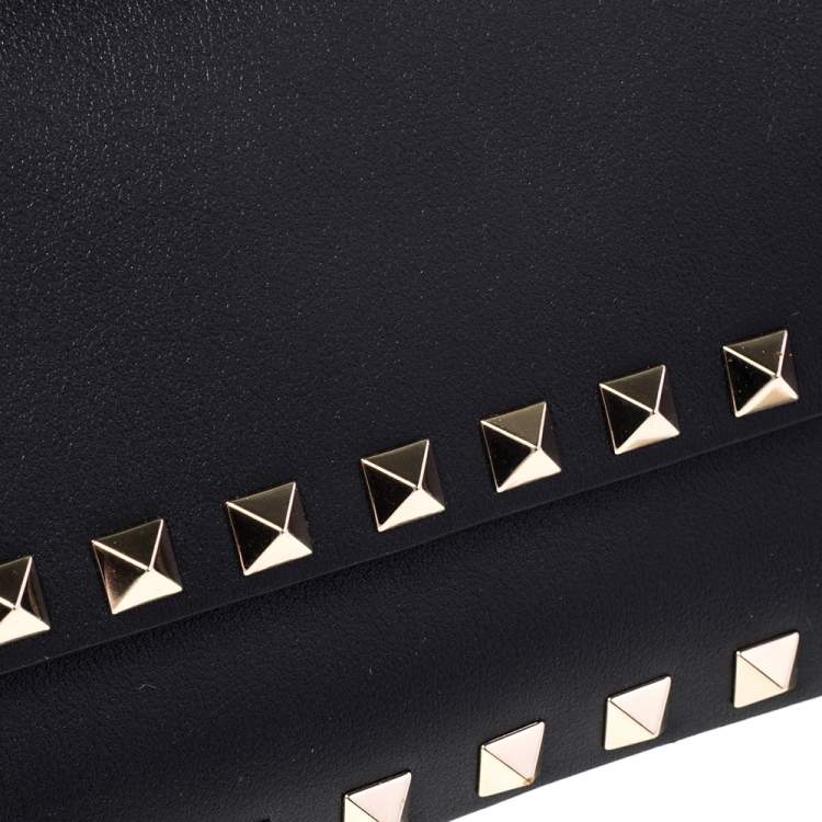Pre Owned Valentino Black Leather Rockstud Flap Belt Bag