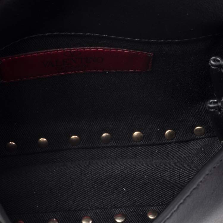 Pre Owned Valentino Black Leather Rockstud Flap Belt Bag