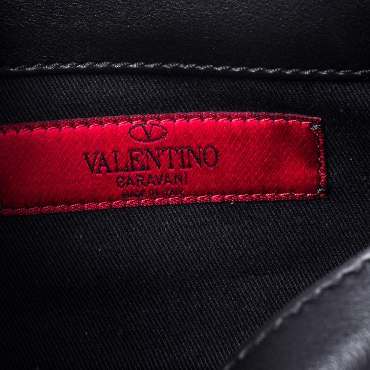 Pre Owned Valentino Black Leather Rockstud Flap Belt Bag