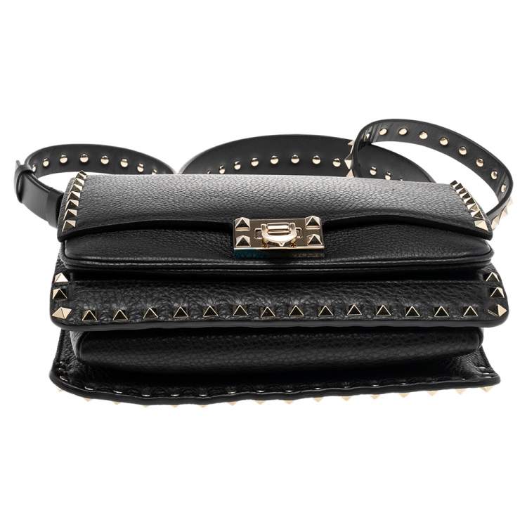 مملوكة مسبقًا Valentino Nero Leather Rockstud Flap Shoulder Bag