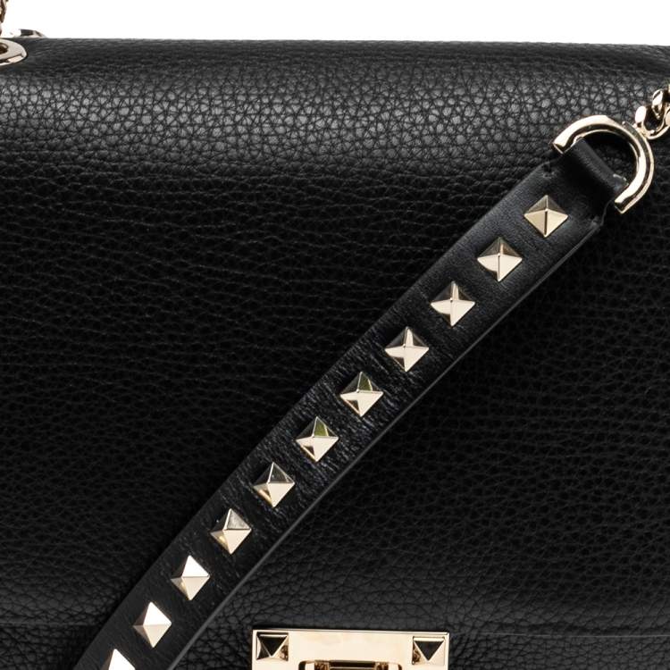 مملوكة مسبقًا Valentino Nero Leather Rockstud Flap Shoulder Bag