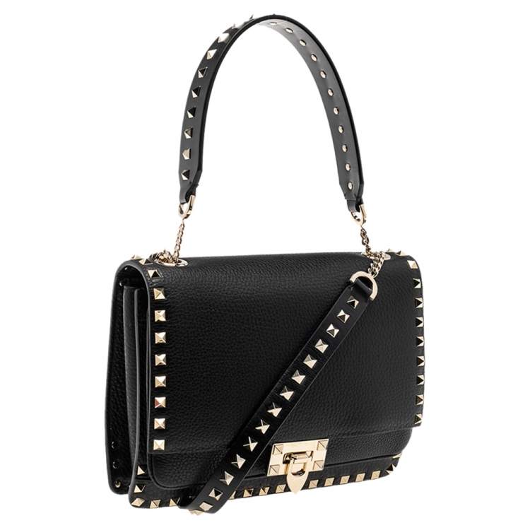 مملوكة مسبقًا Valentino Nero Leather Rockstud Flap Shoulder Bag