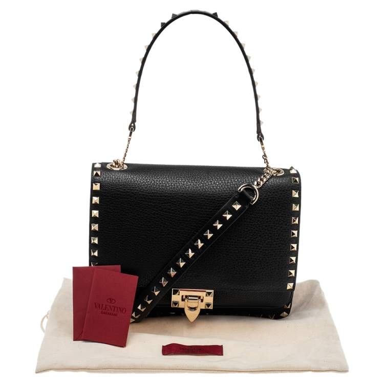 مملوكة مسبقًا Valentino Nero Leather Rockstud Flap Shoulder Bag