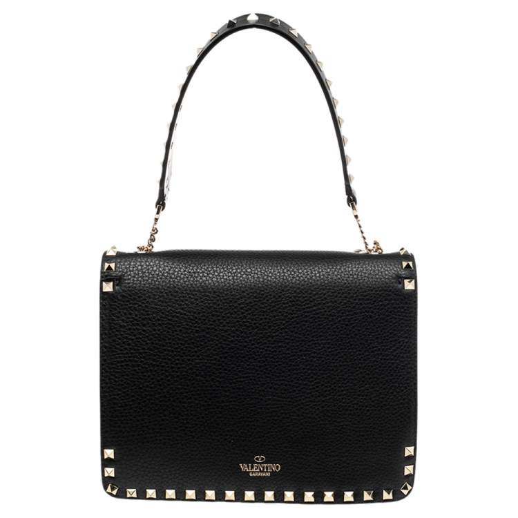 مملوكة مسبقًا Valentino Nero Leather Rockstud Flap Shoulder Bag