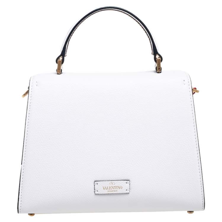 Pre Owned Valentino White Grained Leather Small VSLING Top Handle Bag