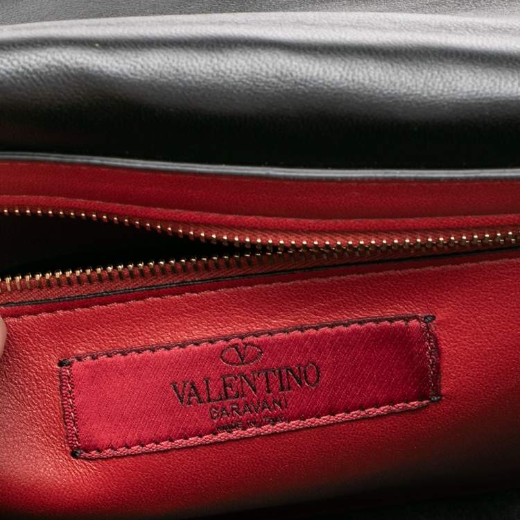 Pre Owned Valentino Black Quilted Leather Large Rockstud Spike Top Handle Bag