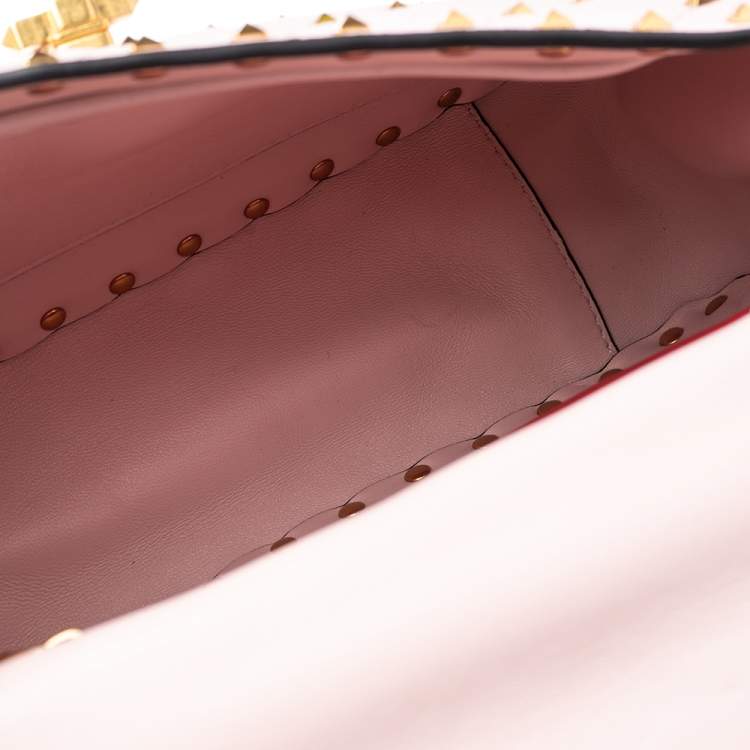 Pre Owned Valentino Pink Quilted Leather Medium Rockstud Spike Top Handle Bag