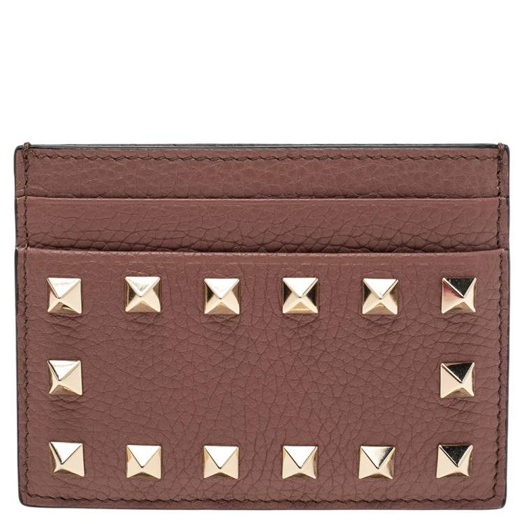 Pre Owned Valentino Brown Leather Rockstud Card Holder