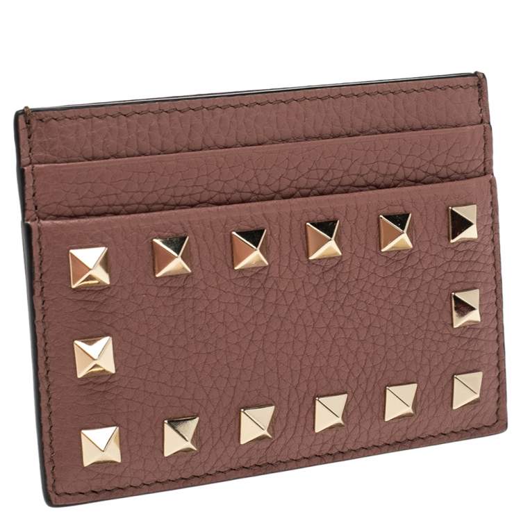 Pre Owned Valentino Brown Leather Rockstud Card Holder
