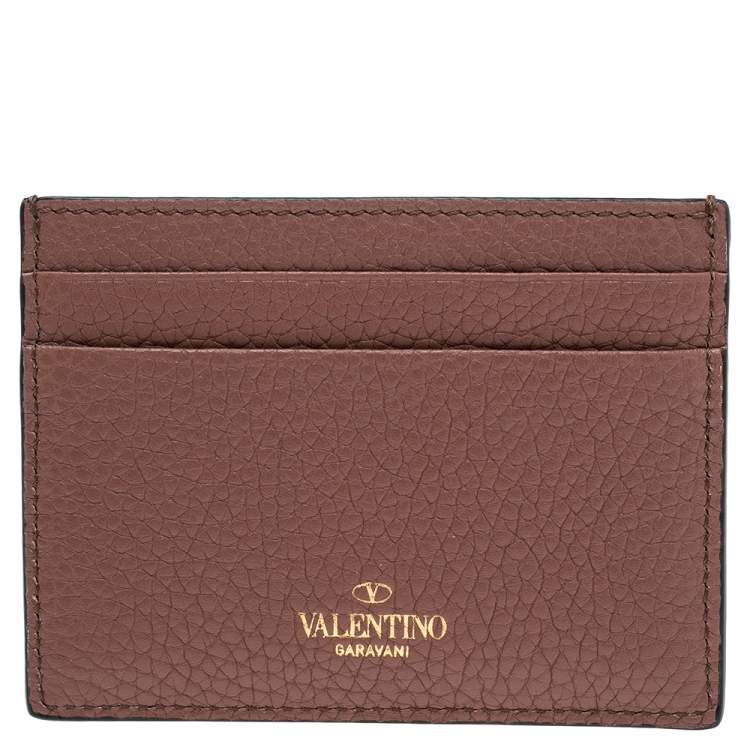Pre Owned Valentino Brown Leather Rockstud Card Holder