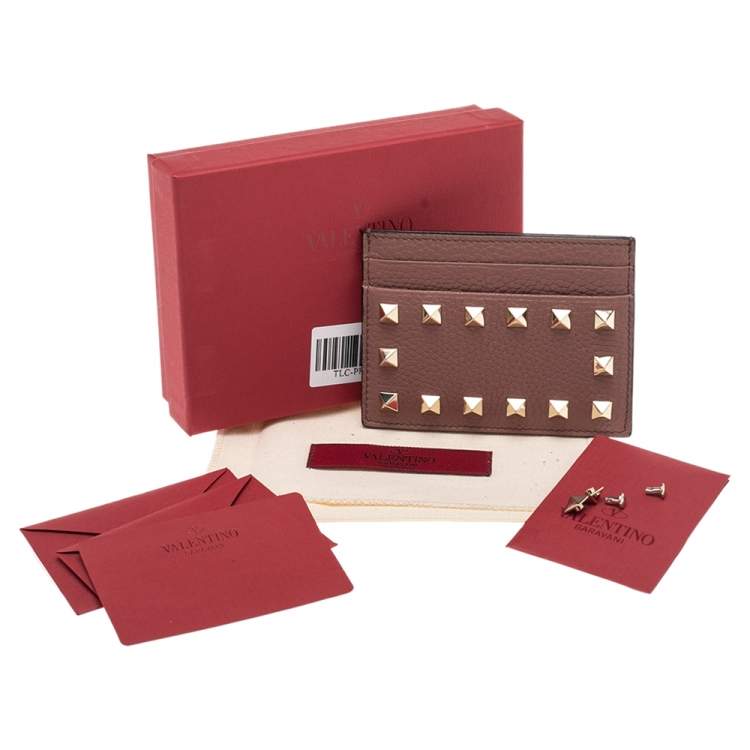 Pre Owned Valentino Brown Leather Rockstud Card Holder