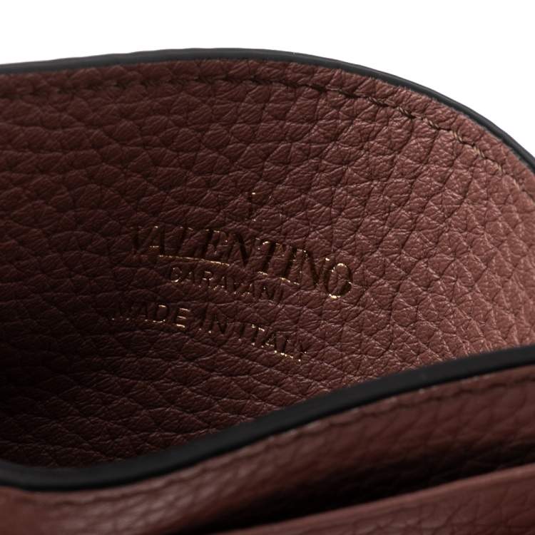 Pre Owned Valentino Brown Leather Rockstud Card Holder