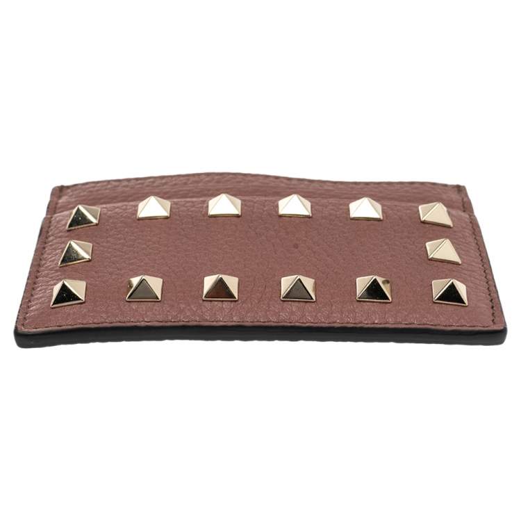 Pre Owned Valentino Brown Leather Rockstud Card Holder