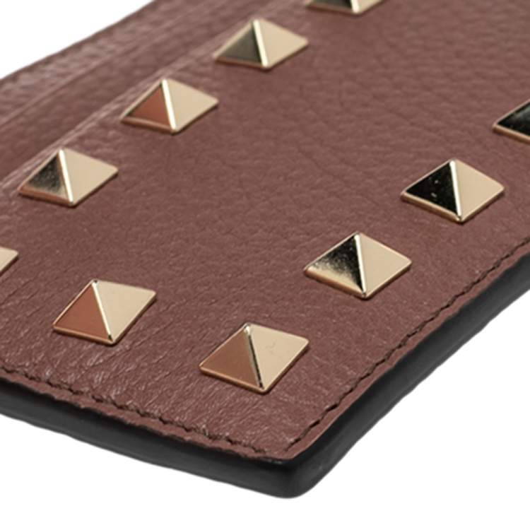 Pre Owned Valentino Brown Leather Rockstud Card Holder