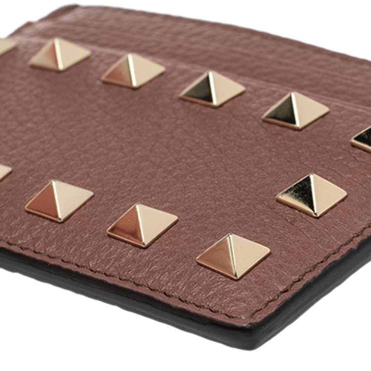 Pre Owned Valentino Brown Leather Rockstud Card Holder