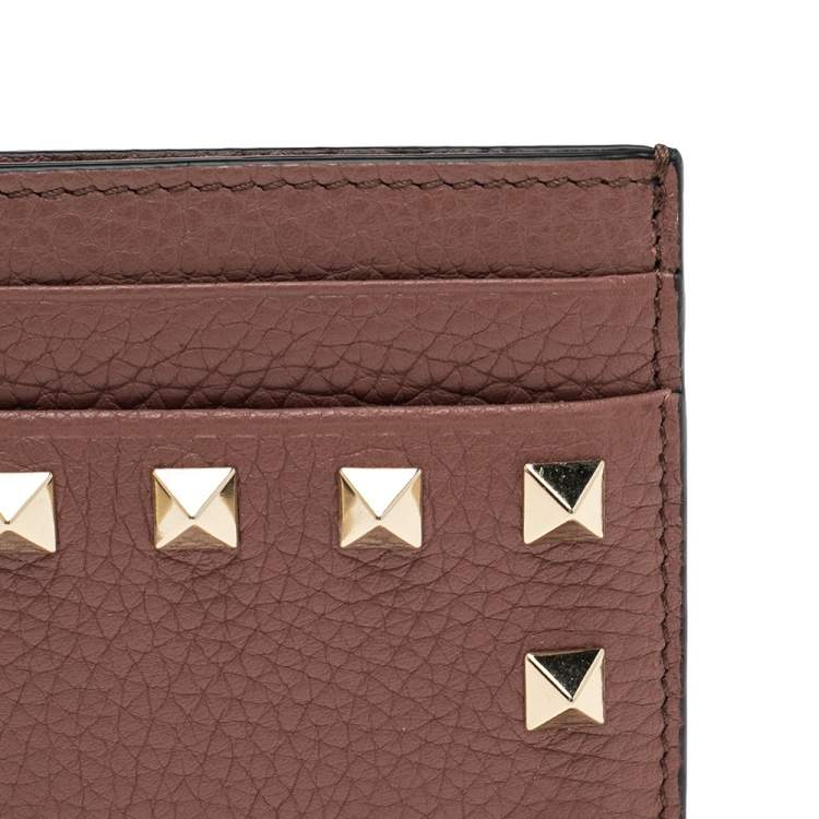Pre Owned Valentino Brown Leather Rockstud Card Holder