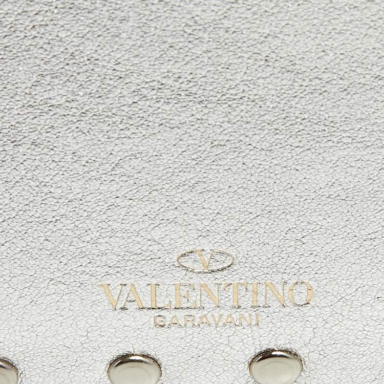 Pre Owned Valentino Light Gold Leather Rockstud Zip Card Holder 