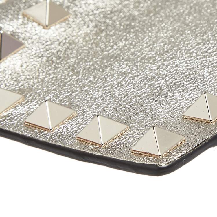 Pre Owned Valentino Light Gold Leather Rockstud Zip Card Holder 