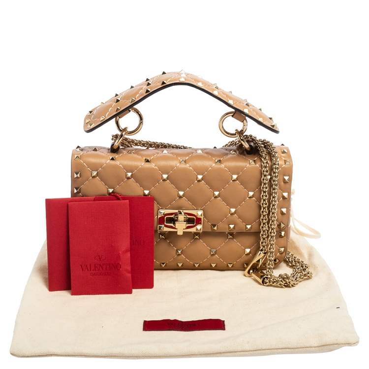 Pre Owned Valentino Beige Leather Rockstud Spike Top Handle Bag