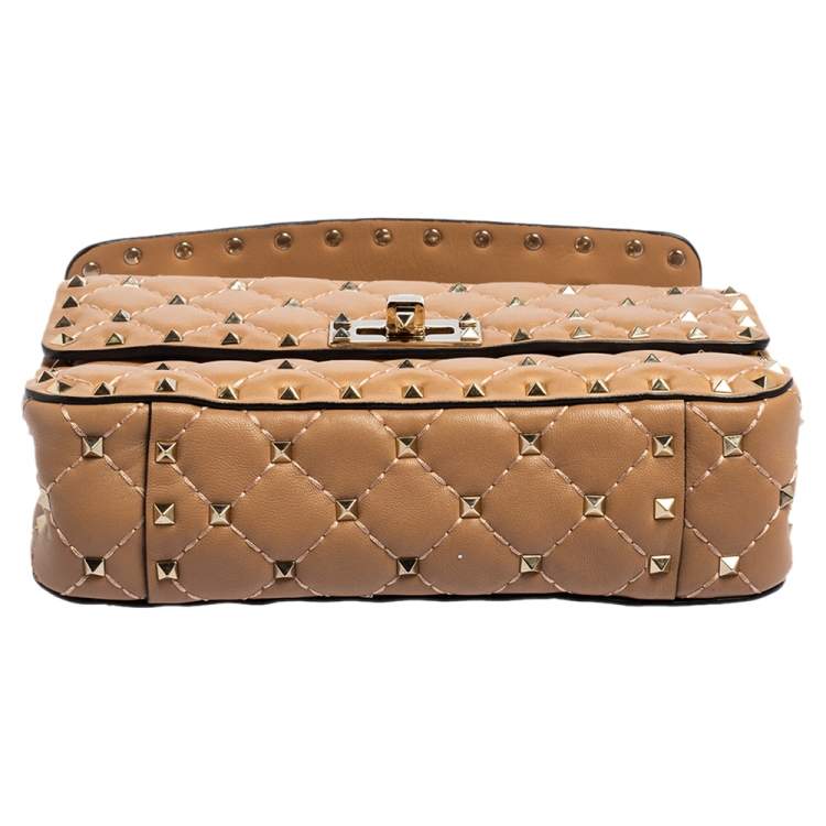 Pre Owned Valentino Beige Leather Rockstud Spike Top Handle Bag