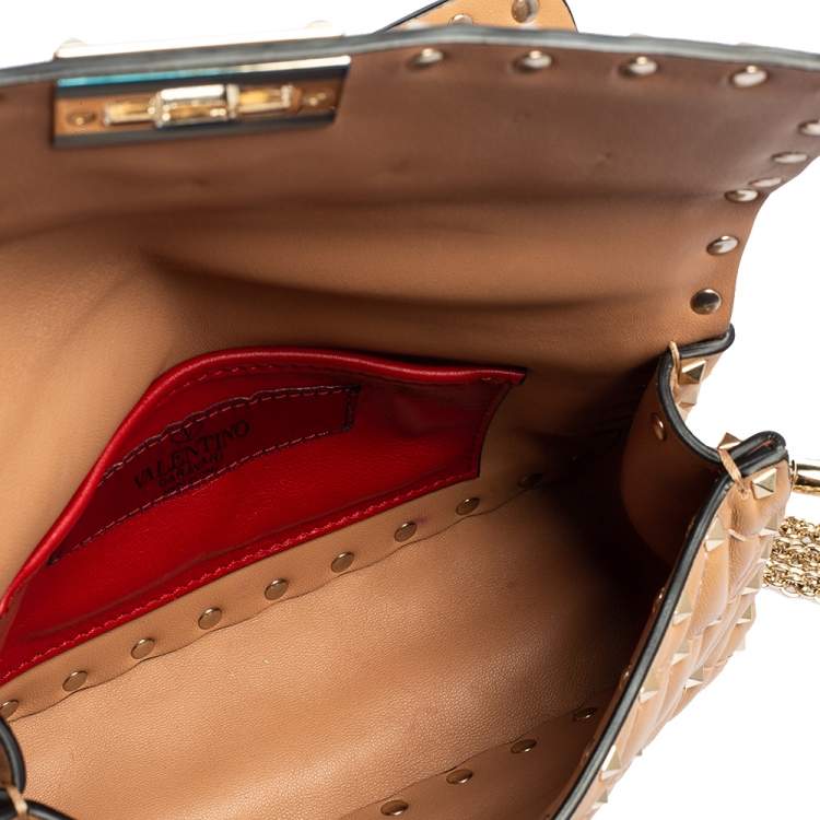 Pre Owned Valentino Beige Leather Rockstud Spike Top Handle Bag