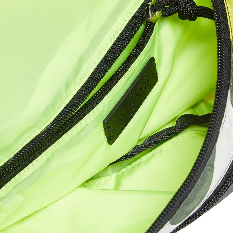 Pre Owned Valentino Green/Yellow Camouflage Printed Nylon Belt Bag