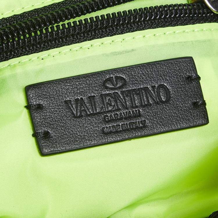 Pre Owned Valentino Green/Yellow Camouflage Printed Nylon Belt Bag