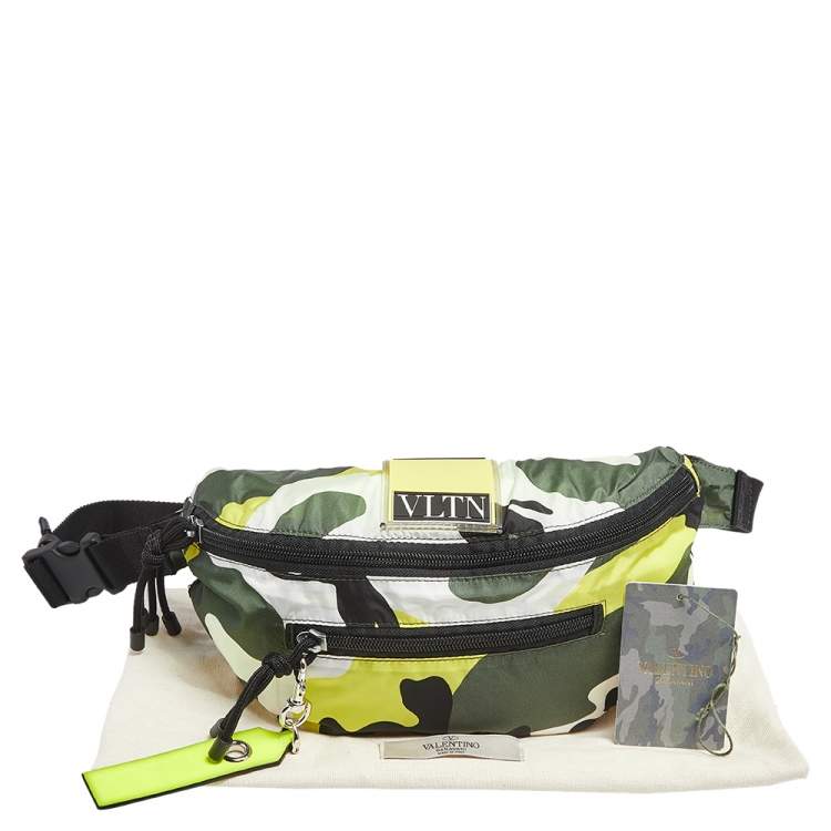 Pre Owned Valentino Green/Yellow Camouflage Printed Nylon Belt Bag