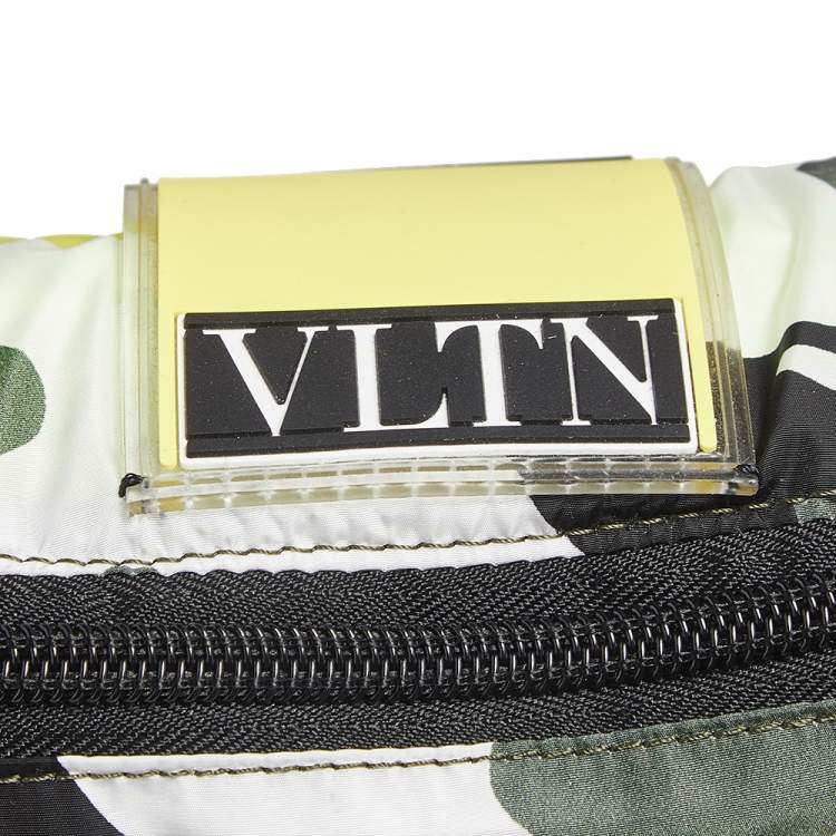 Pre Owned Valentino Green/Yellow Camouflage Printed Nylon Belt Bag