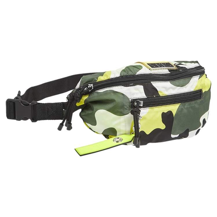 Pre Owned Valentino Green/Yellow Camouflage Printed Nylon Belt Bag
