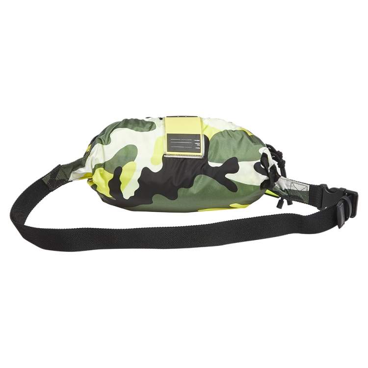 Pre Owned Valentino Green/Yellow Camouflage Printed Nylon Belt Bag