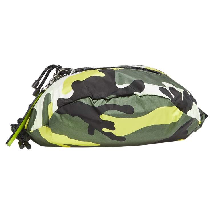 Pre Owned Valentino Green/Yellow Camouflage Printed Nylon Belt Bag
