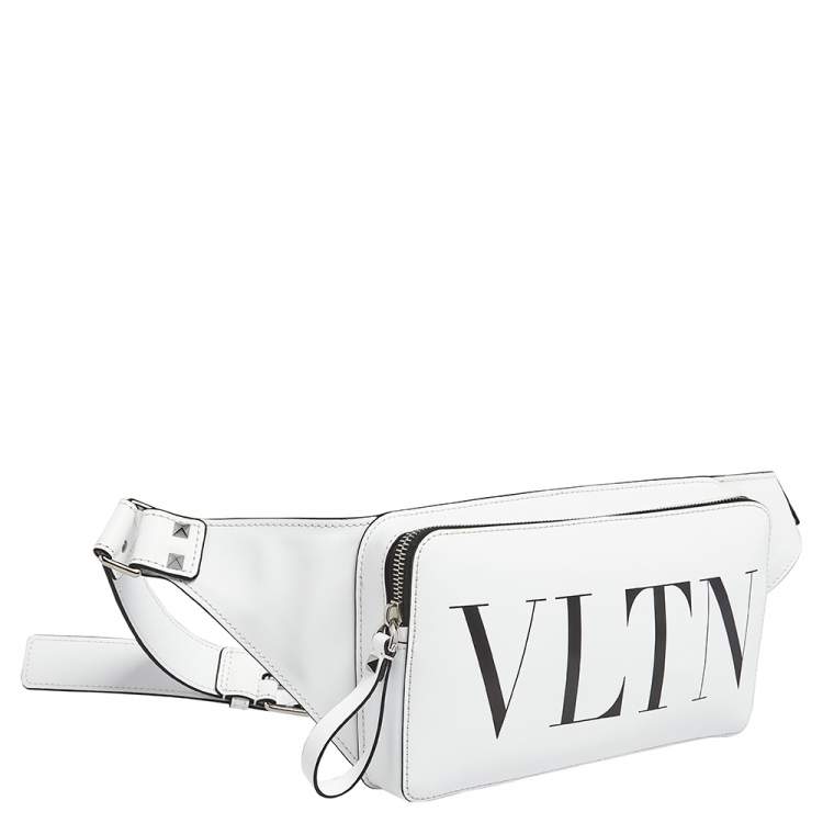 Pre Owned Valentino White Leather VLTN Belt Bag