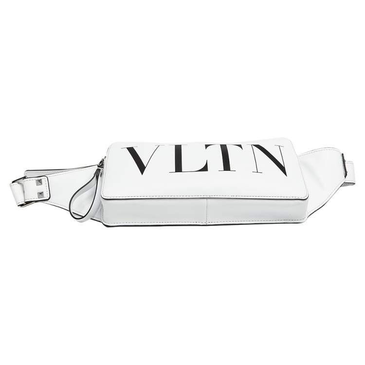 Pre Owned Valentino White Leather VLTN Belt Bag
