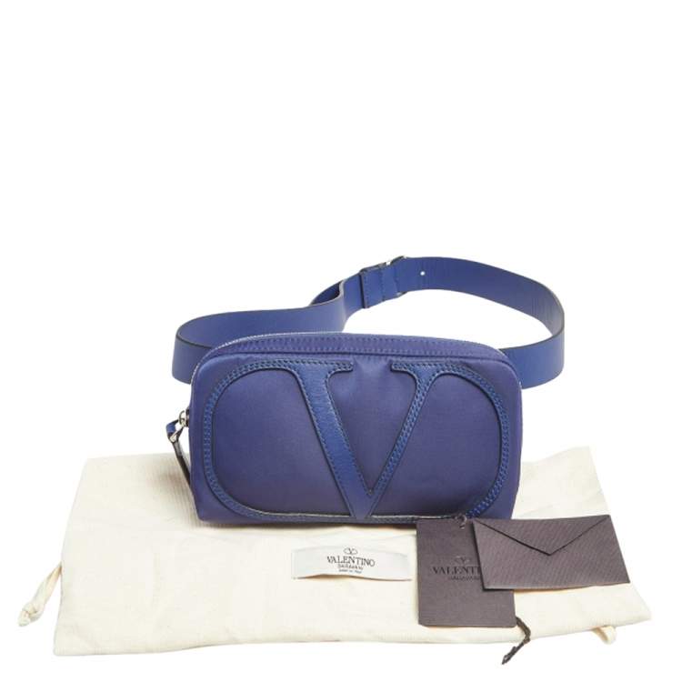 Pre Owned Valentino Blue Nylon and Leather VLogo Belt Bag