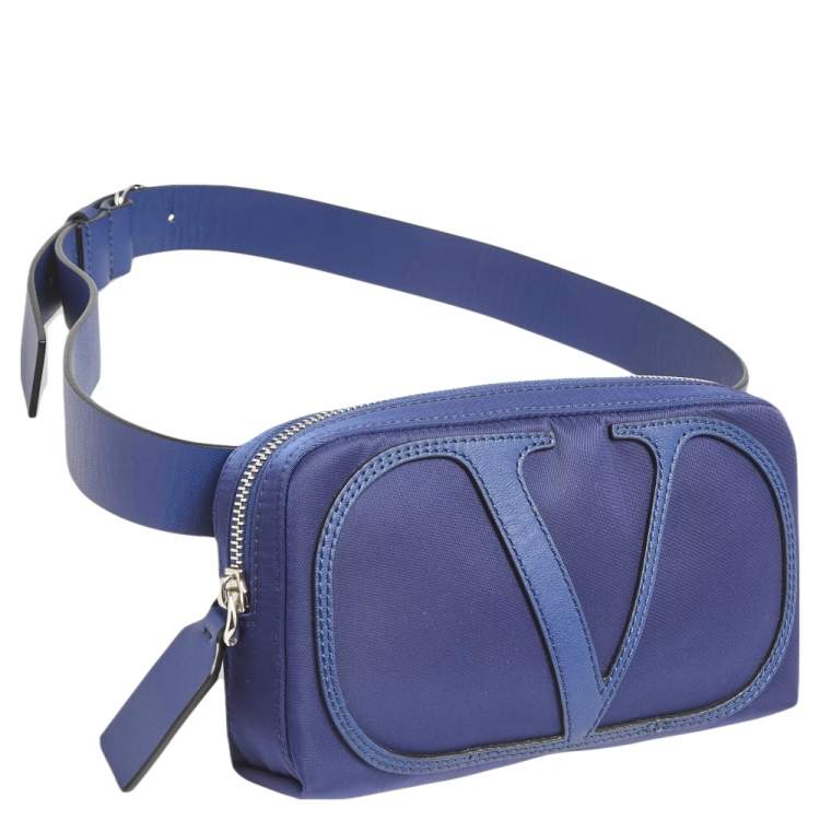 Pre Owned Valentino Blue Nylon and Leather VLogo Belt Bag