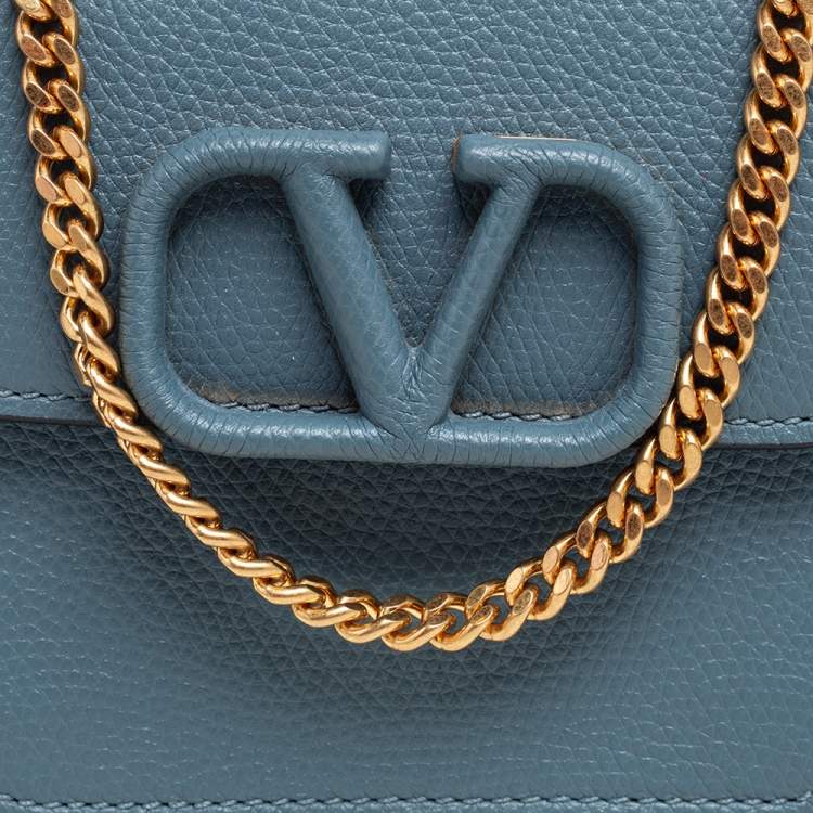 Pre Owned Valentino Blue Leather VLogo Wallet on Chain