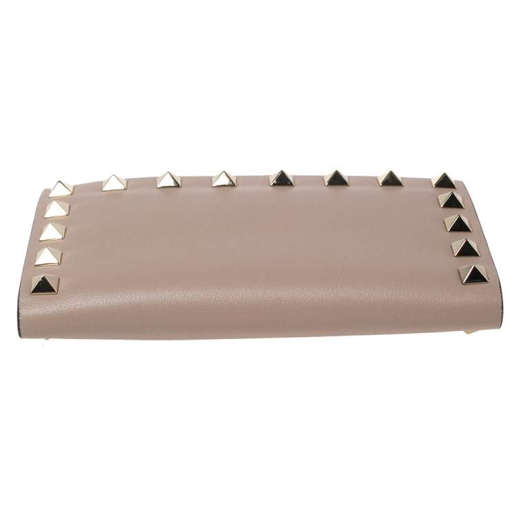 Pre Owned Valentino Dusty Pink Leather Rockstud Bifold Card Holder