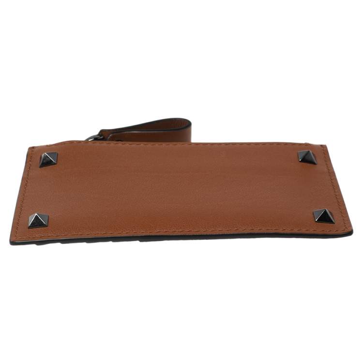 Pre Owned Valentino Tan Leather Rockstud Zip Card Holder 